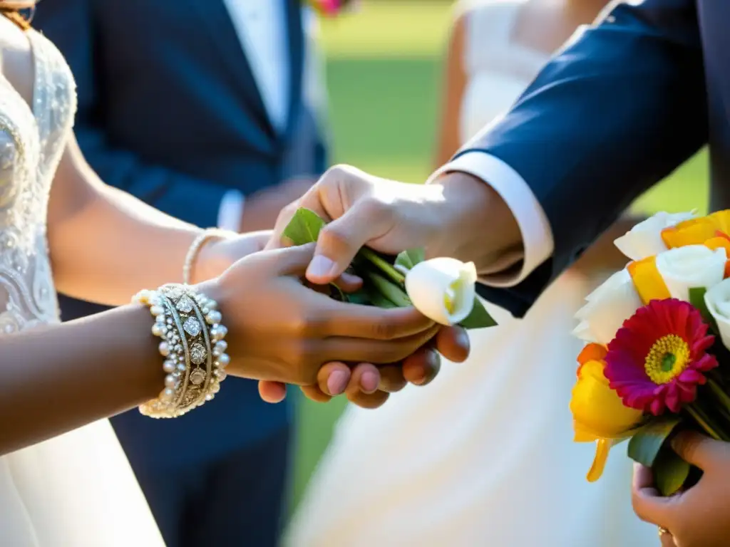 Intercambio de arras en boda latina, detalle emotivo de tradiciones latinoamericanas