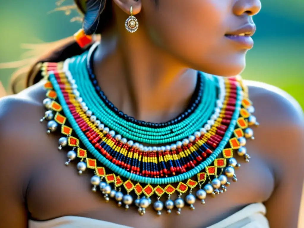 Una joven es adornada con un collar tribal durante un ritual cultural, capturando el significado de la joyería en rituales culturales