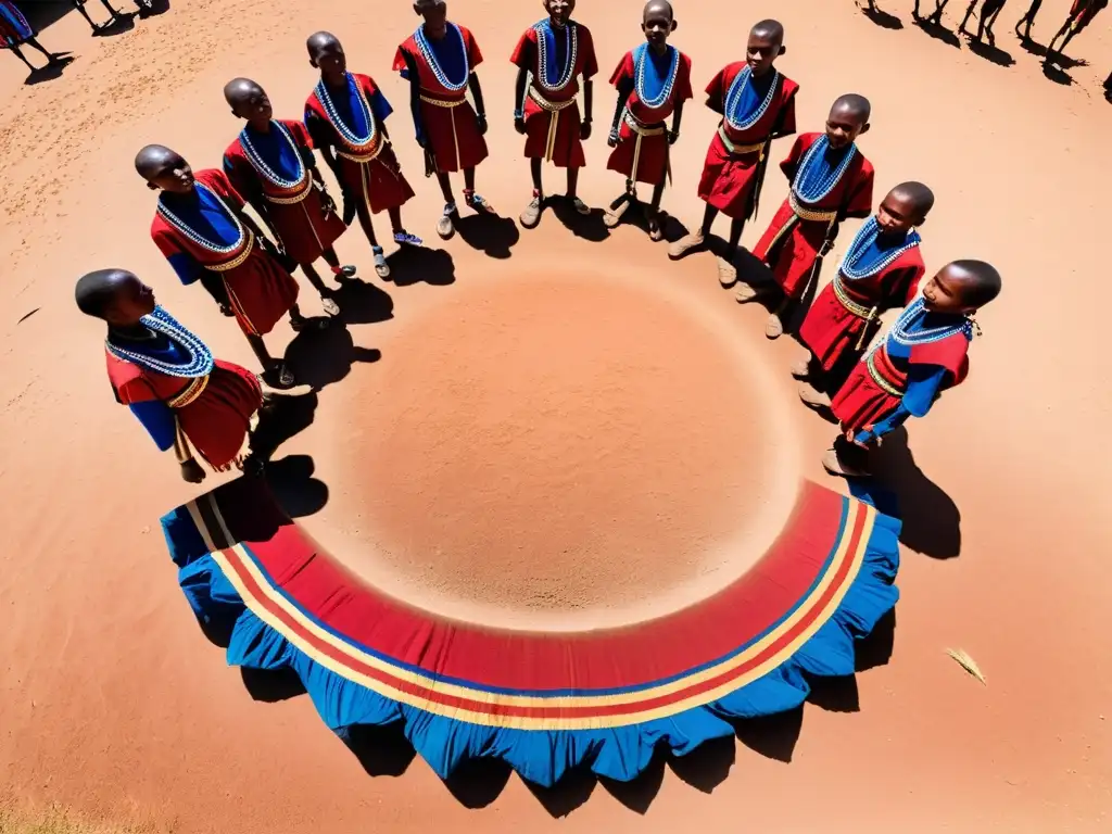 Jóvenes Masái realizan danza ritual en la sabana africana, con atuendos tradicionales y expresiones llenas de reverencia y celebración