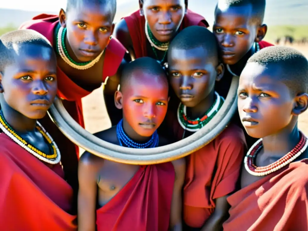 Jóvenes Maasai realizan ritos de iniciación bajo el sol africano en la sabana