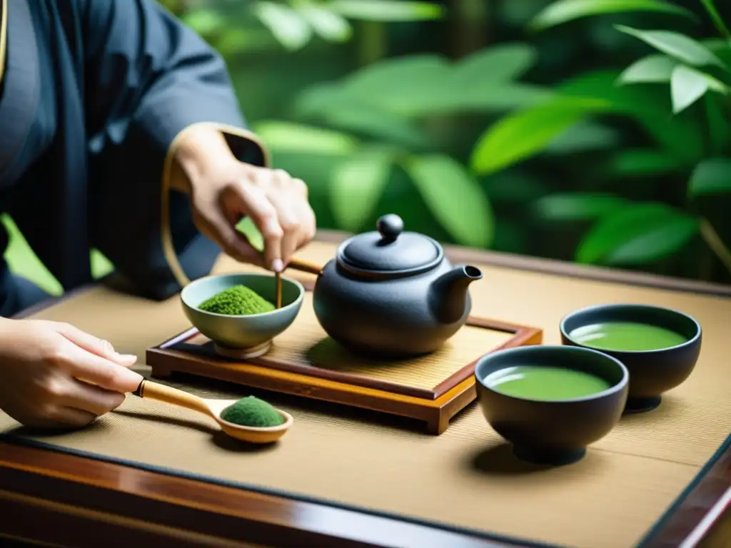 El maestro de té transforma energía en una serena ceremonia japonesa con tés ceremoniales