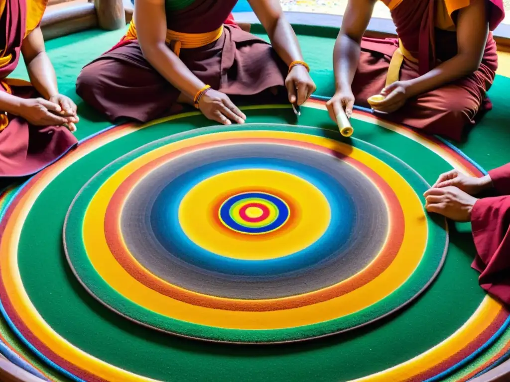 Un mandala de arena budista toma forma, reflejando la importancia de la comunidad y el budismo Sangha