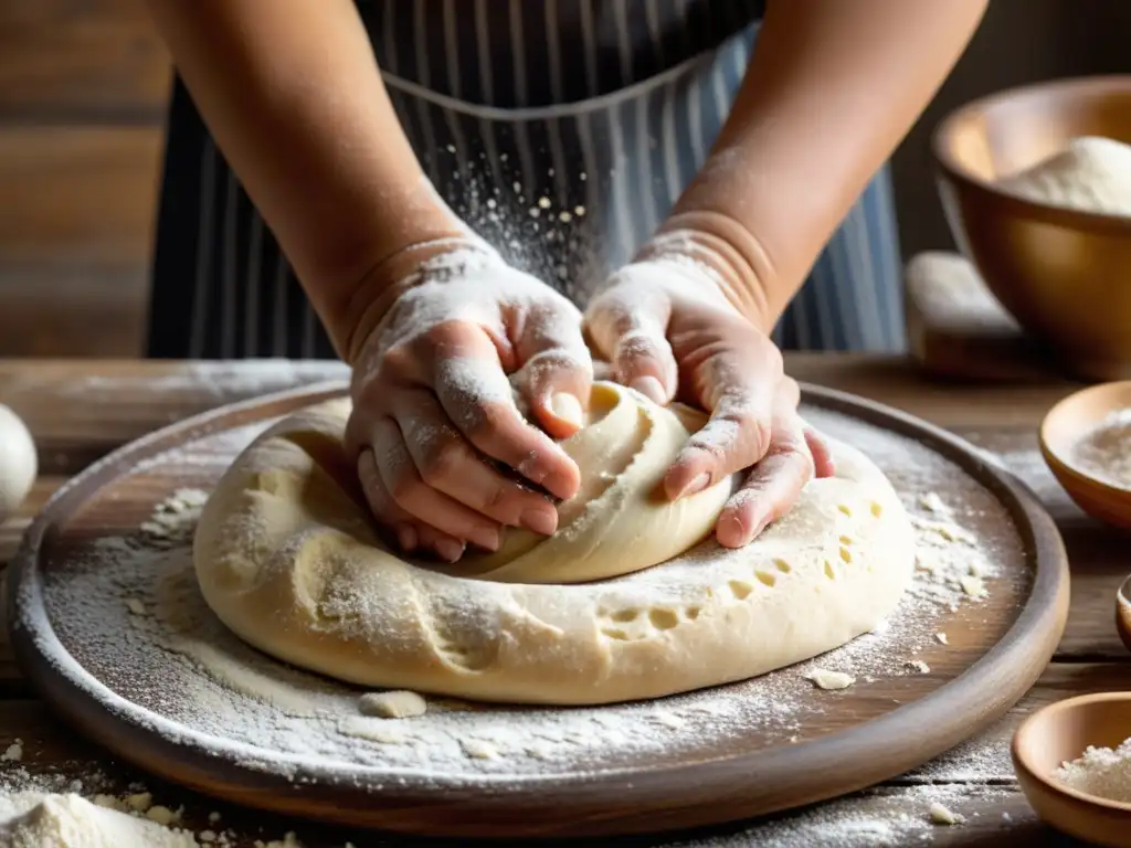 Unas manos expertas amasan masa para el tradicional pan toska polaco, mostrando su significado y origen con maestría y tradición