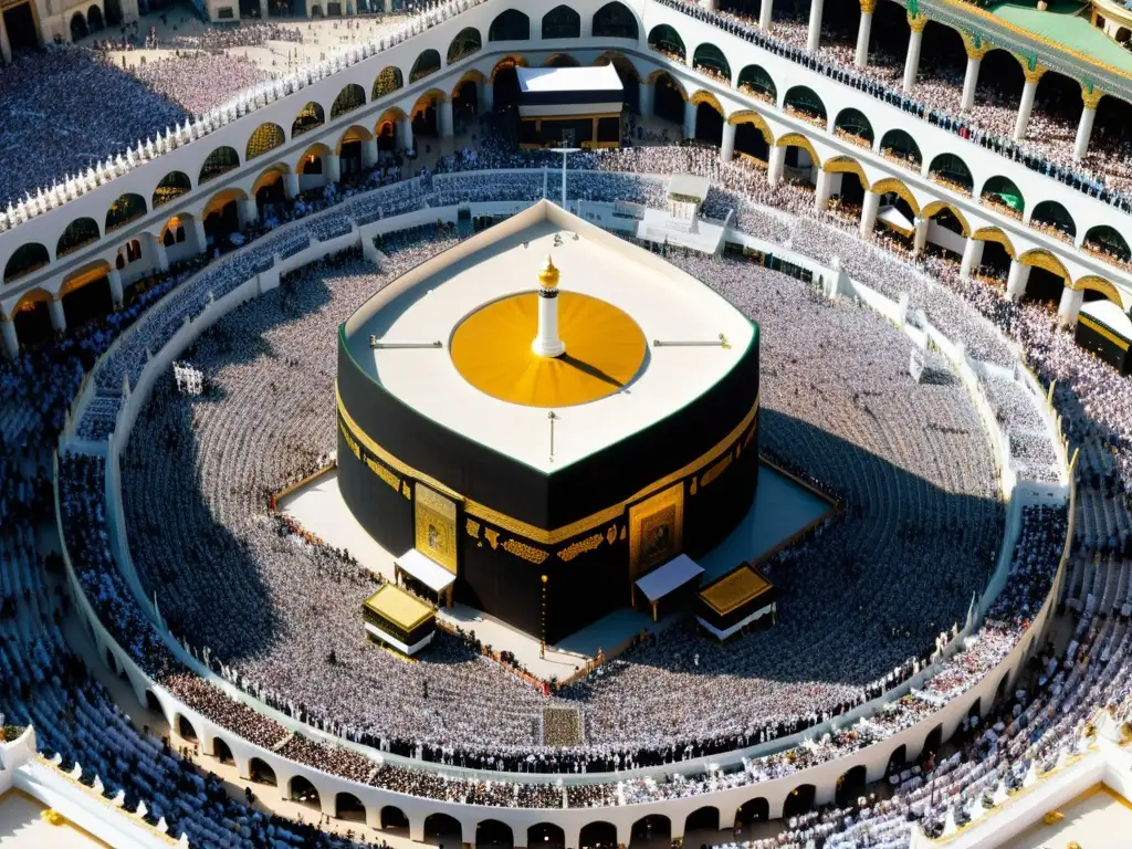 Un mar de peregrinos circunda la Kaaba en el Rito Tawaf siete vueltas Kaaba, en Mecca