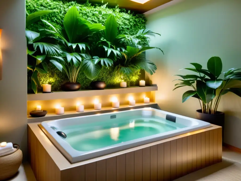 Un masaje relajante en un lujoso spa con ambiente tranquilo y bañera de hidromasaje