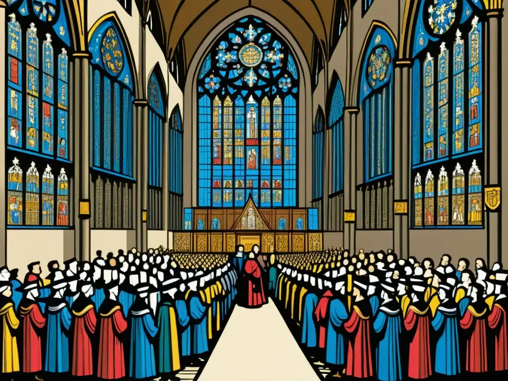 Una ilustración medieval muestra un ritual de graduación en una catedral