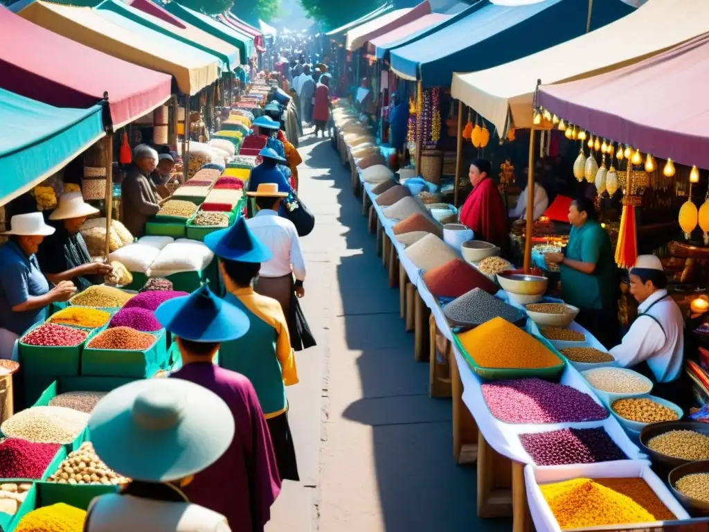 Un mercado bullicioso lleno de vendedores y recuerdos espirituales