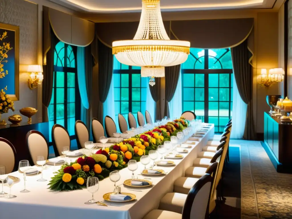 Una mesa de comedor elegante con una variedad de platos ceremoniales de diferentes culturas, en un ambiente cálido y acogedor que muestra la evolución de los rituales de mesa alimenticia ceremoniales