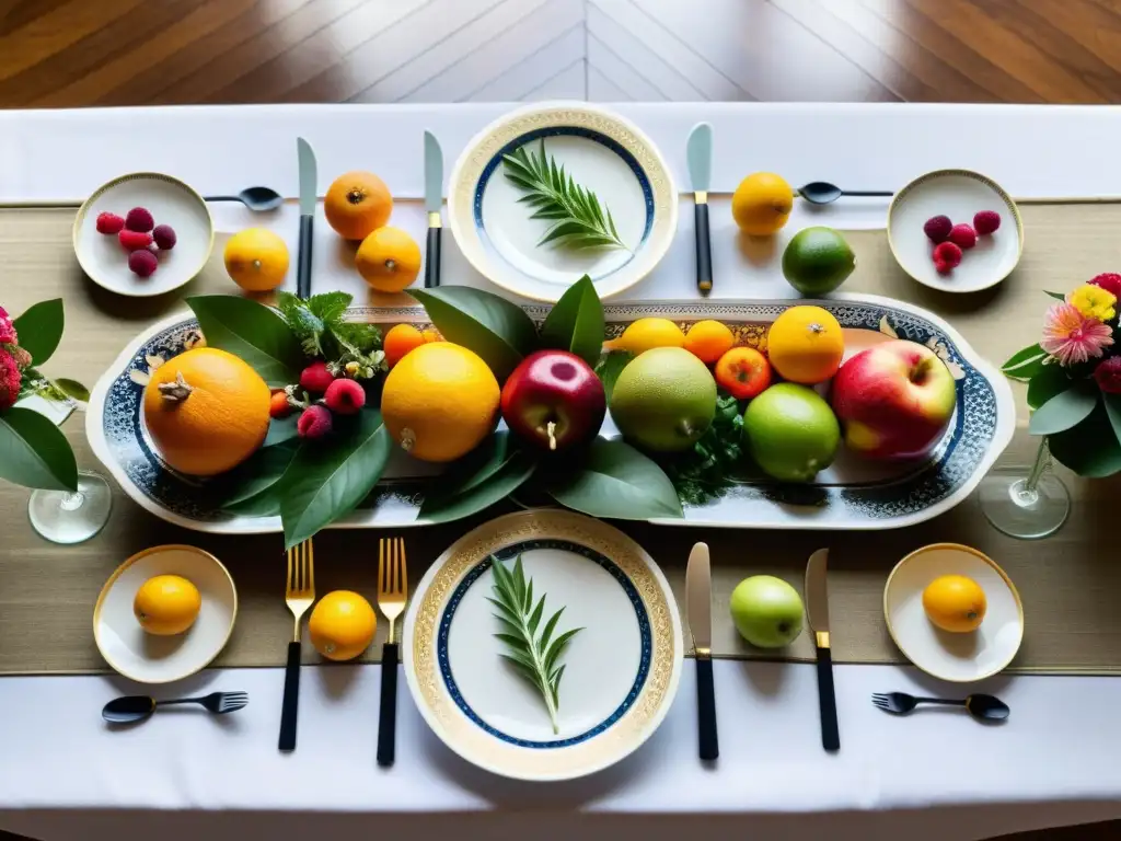 Una mesa bellamente decorada con elementos simbólicos y una atmósfera de gastronomía sagrada y simbolismo ritual