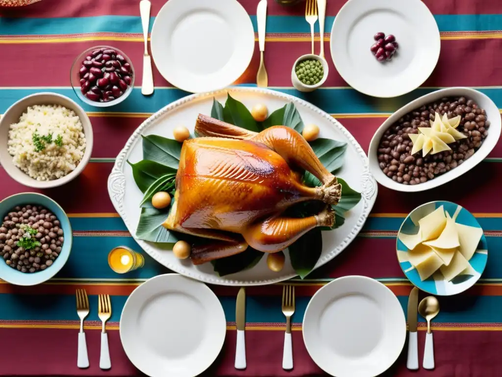 Una mesa festiva de Año Nuevo con platos tradicionales de todo el mundo, exudando diversidad cultural y rituales de comida festiva de Año Nuevo