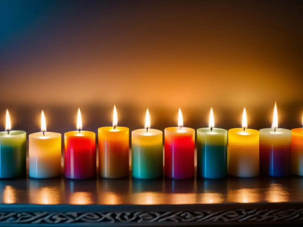 Una mesa llena de velas de colores y formas variadas, cada una con un significado e intención en prácticas rituales