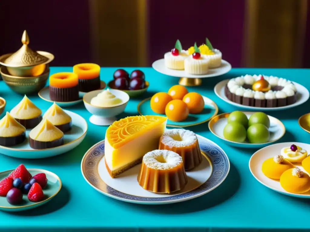 Una mesa repleta de postres culturales bellamente decorados, evocando significado dulces rituales culturales con su diversidad y arte culinario