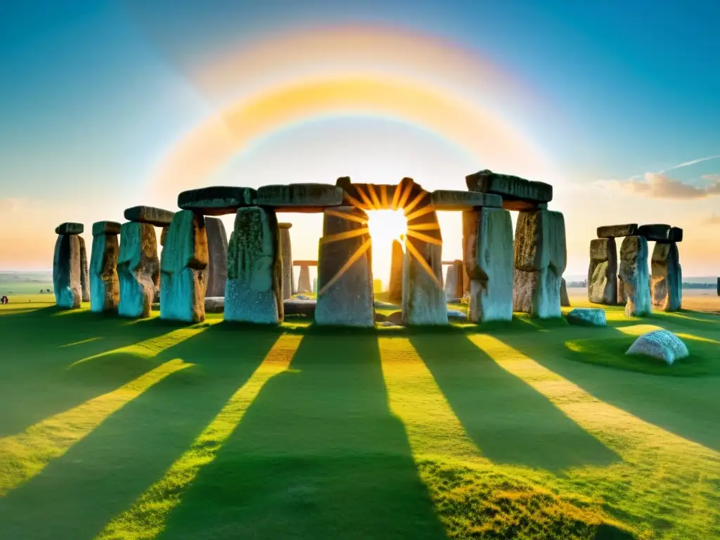 Un momento mágico en Stonehenge durante el solsticio de verano, con la palabra clave 'Secretos del Solsticio en Stonehenge'