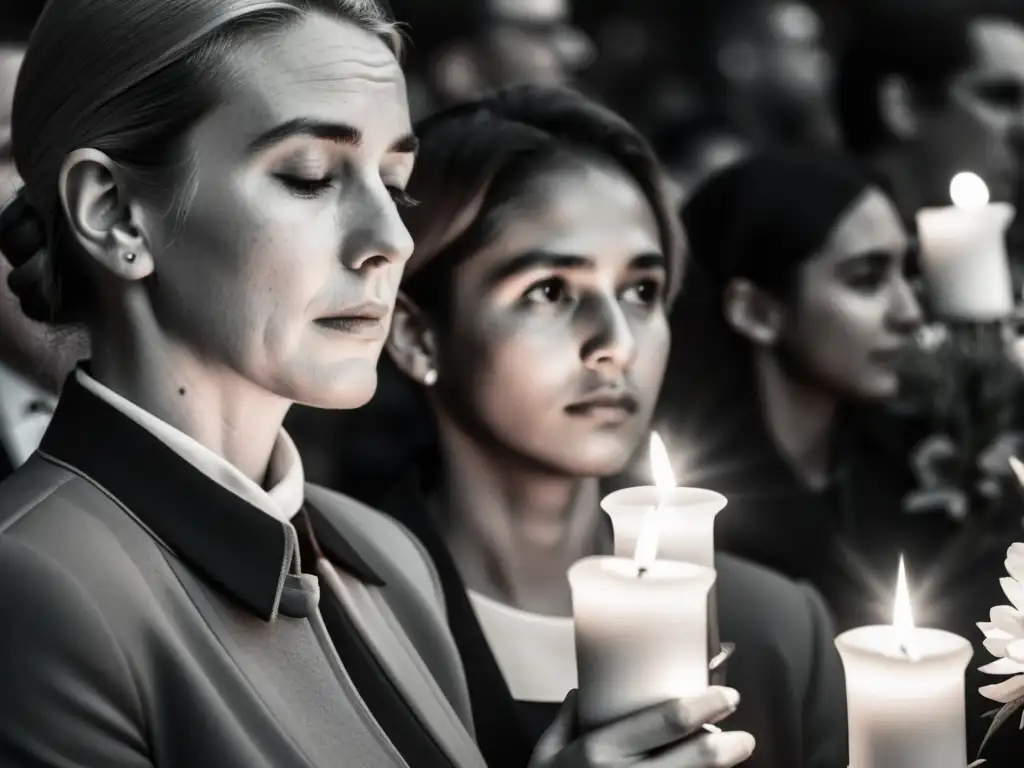 Un momento solemne en un ritual conmemorativo aniversario luctuoso, con velas, flores y fotografías