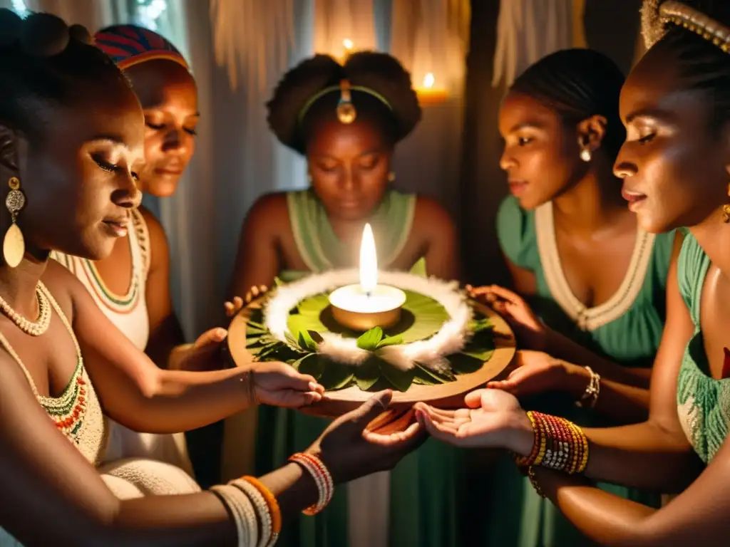 Mujeres afrobrasileñas realizan ritual protector para recién nacidos, con plumas, hierbas y velas