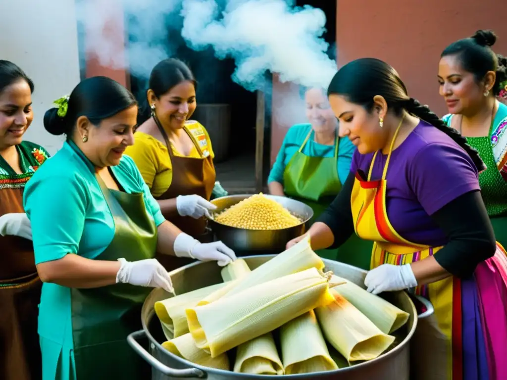 Mujeres preparando tamales en celebración de nacimiento