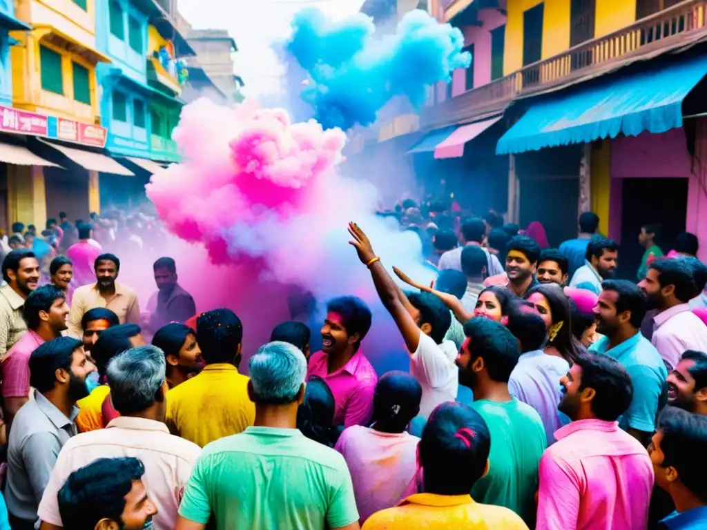 Multitud colorida celebra el Festival Holi, con polvos brillantes y alegría en la India