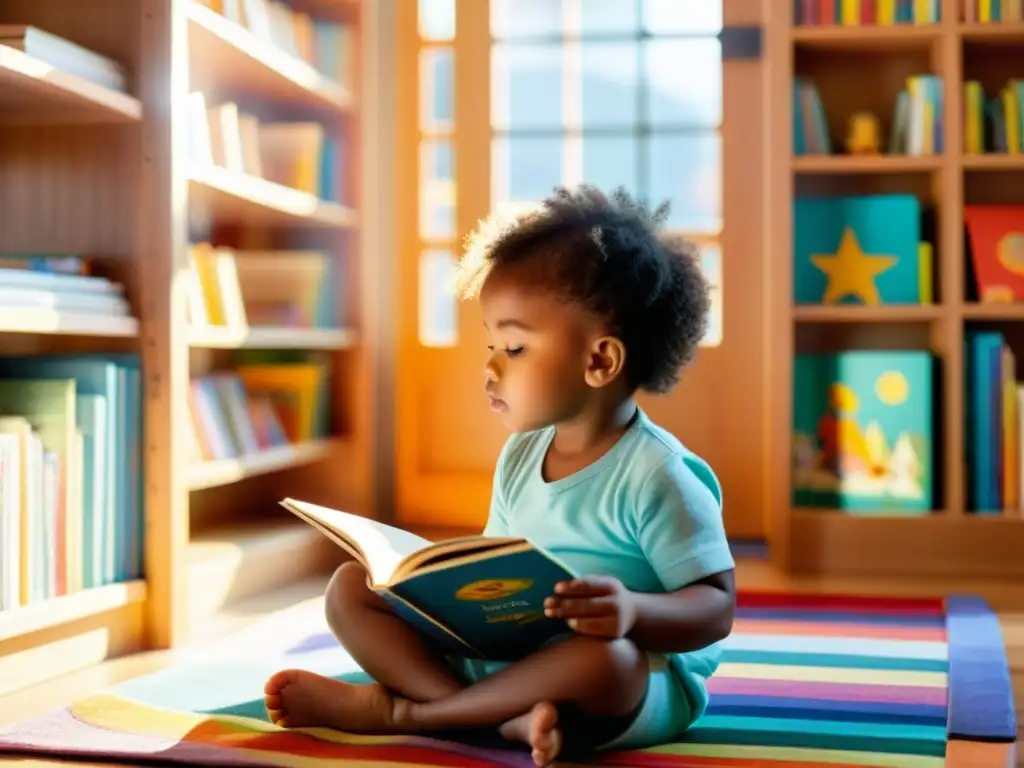 Un niño inmerso en la lectura, rodeado de libros en un ambiente acogedor