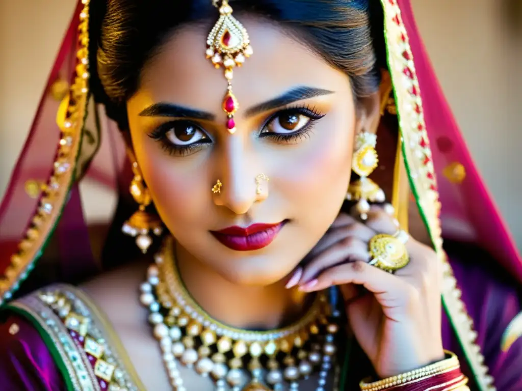 Una novia rajasthani con vestimenta y joyería ceremonial, exudando elegancia y riqueza cultural en India