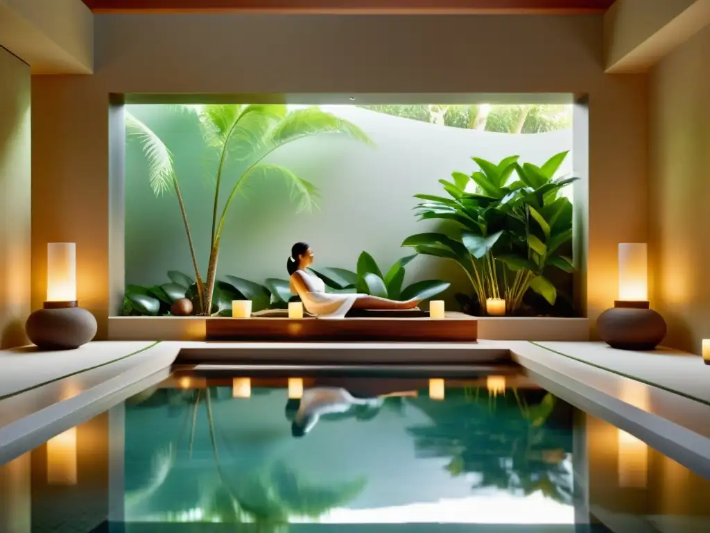 Un oasis de tranquilidad en un spa con luz natural, piscina cristalina y terapeutas expertos