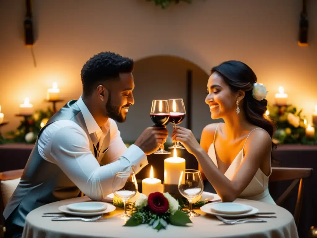 Una pareja disfrutando de un romántico ritual en su hogar, fortaleciendo su relación con amor y armonía en un atmósfera íntima y cálida