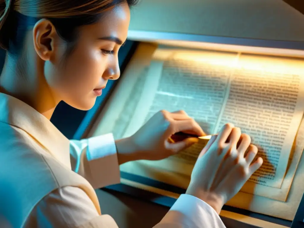 Persona escaneando un manuscrito antiguo con sistema de preservación digital