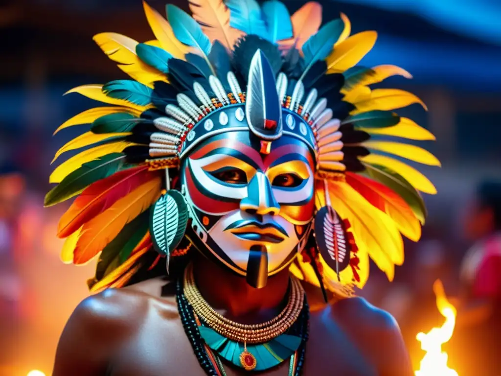 Persona usando máscara ritual tribal en ceremonia con significado y uso de máscaras rituales