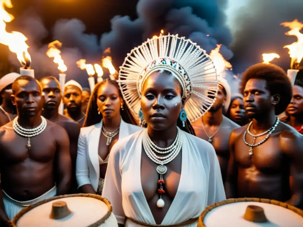 Practicantes de vudú haitiano realizan un ritual sagrado con música y velas