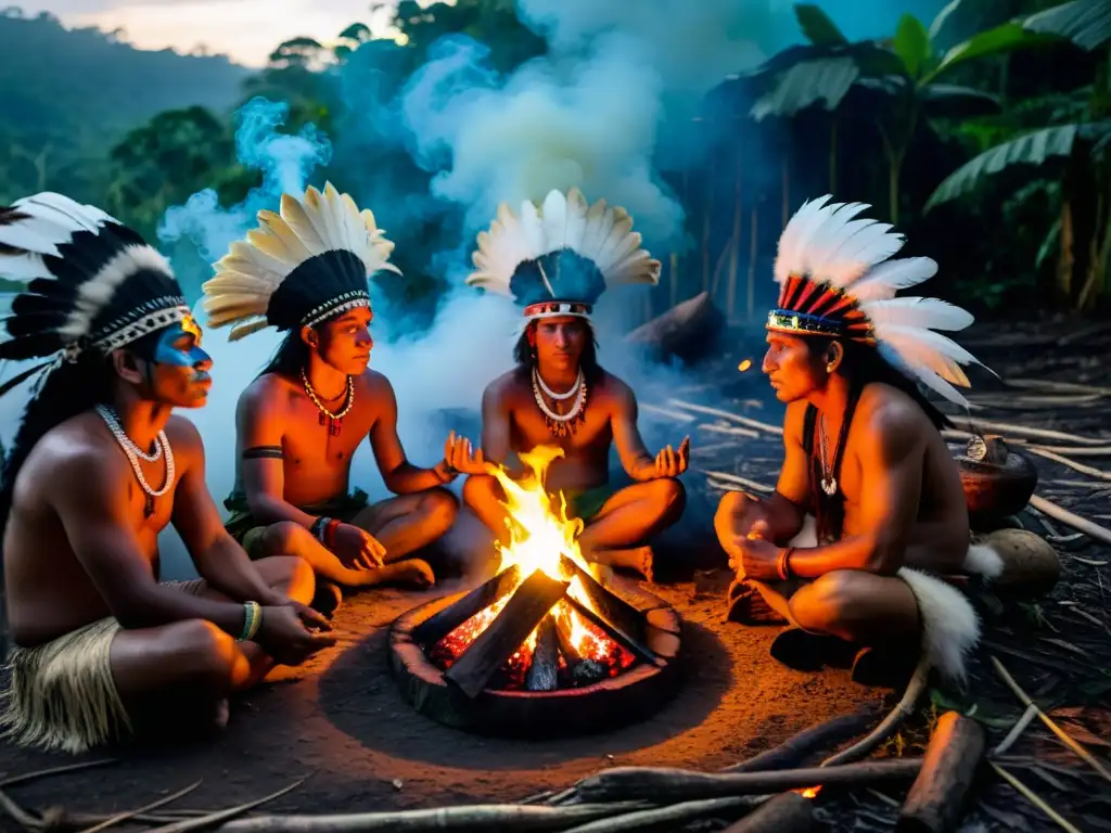 Prácticas chamánicas Achuar en la selva amazónica, con fuego, plumas y medicina ancestral