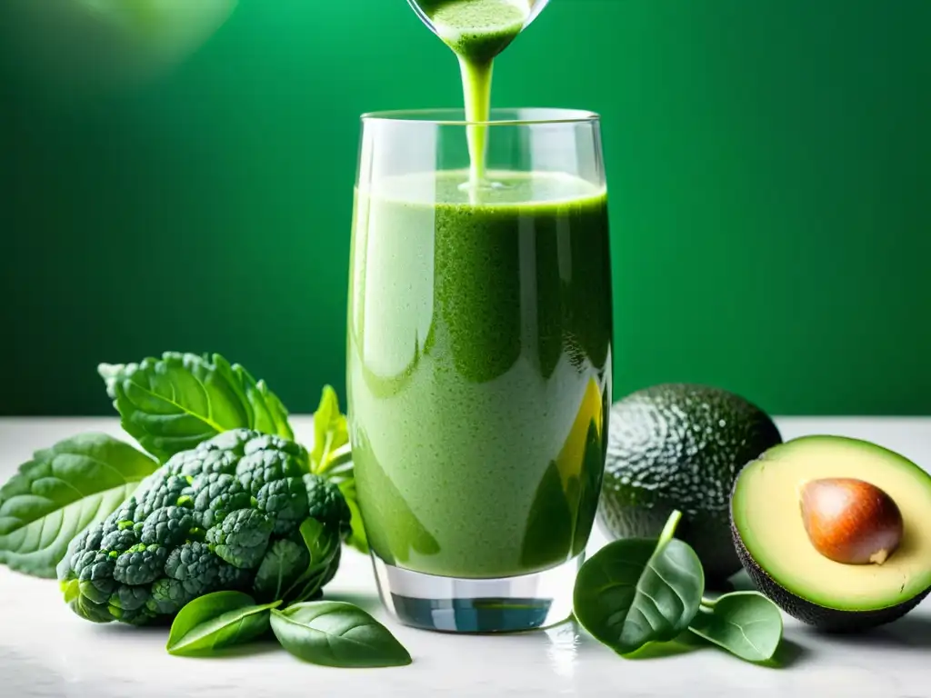 Preparación de un delicioso batido verde con kale, espinacas, pepino y aguacate