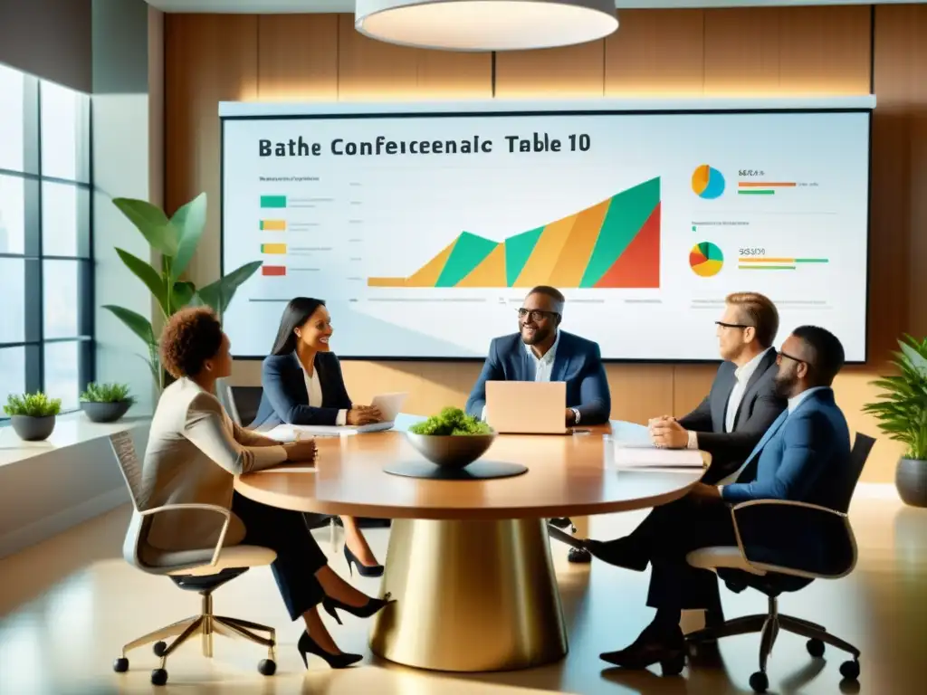 Diversos profesionales colaboran en una mesa de conferencias, planeando estrategias empresariales