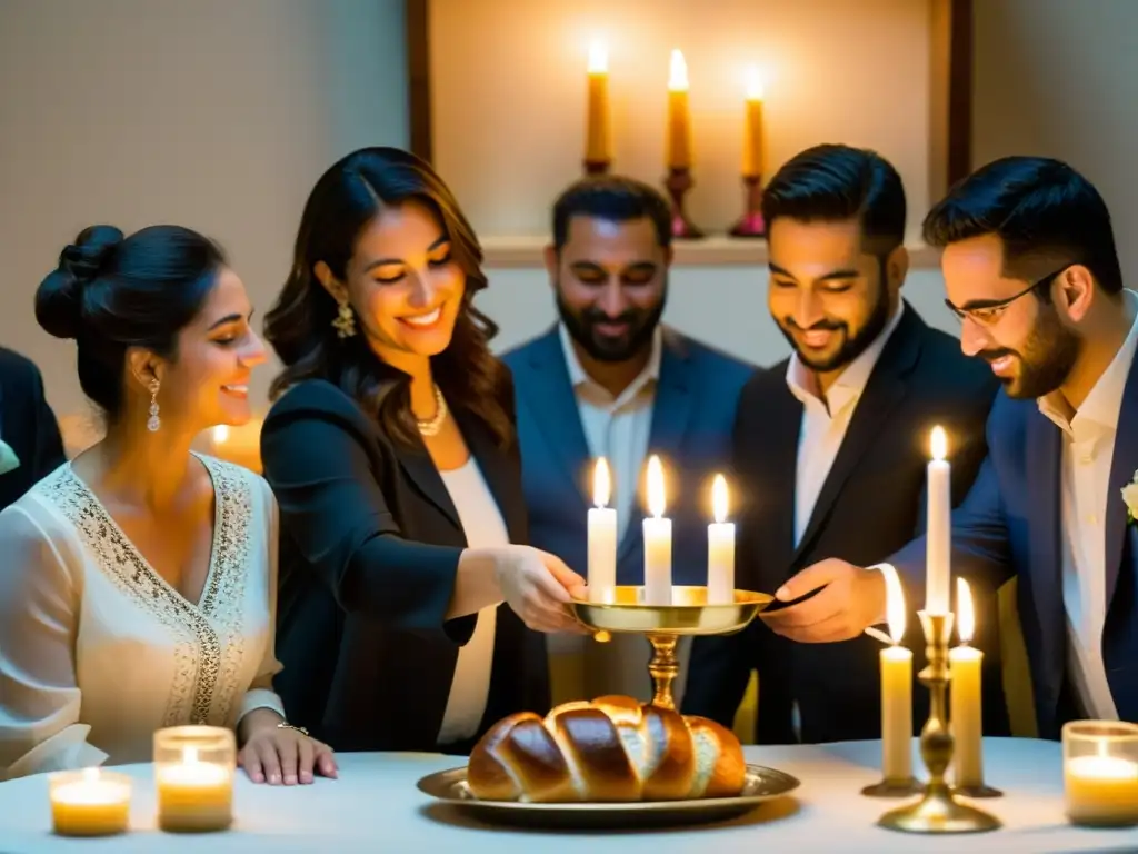 Reverencia y comunidad en la ceremonia de Kabalat Shabat con antiguas tradiciones y cálida iluminación de velas