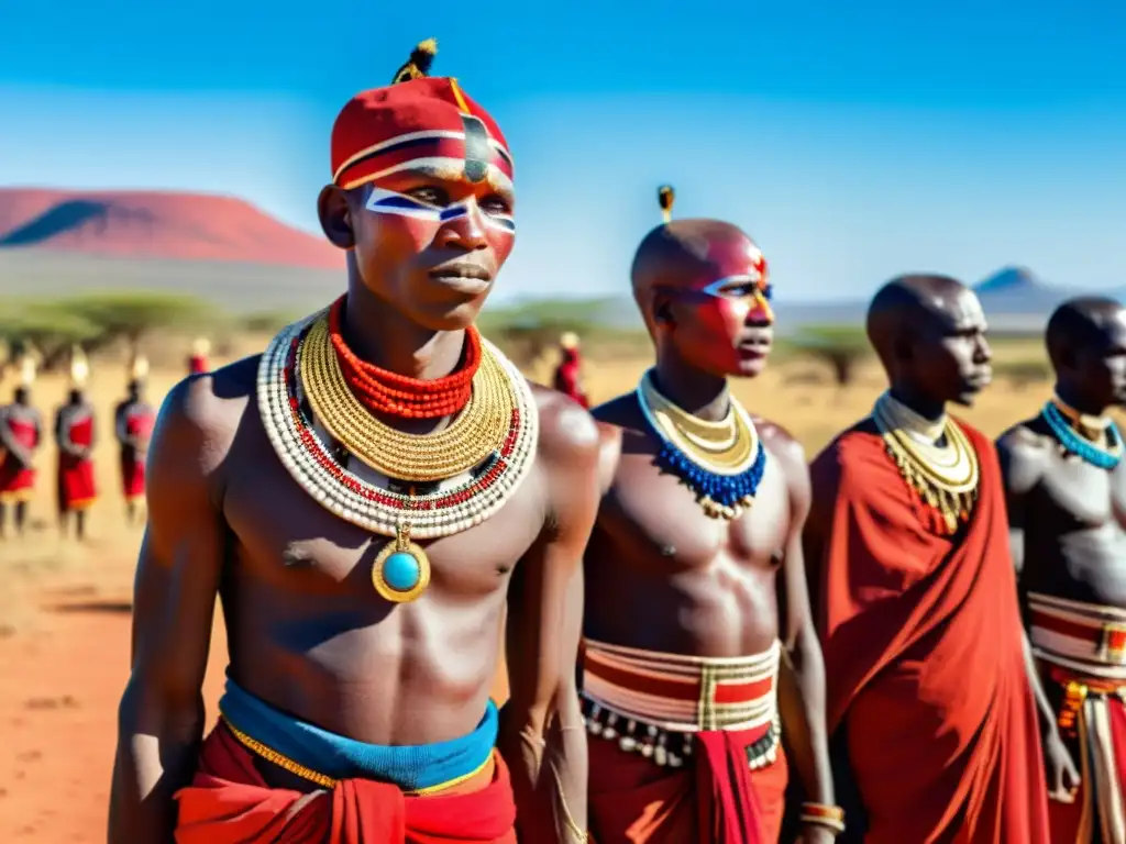 Samburu warriors realizando el rito del Eunoto en la sabana africana