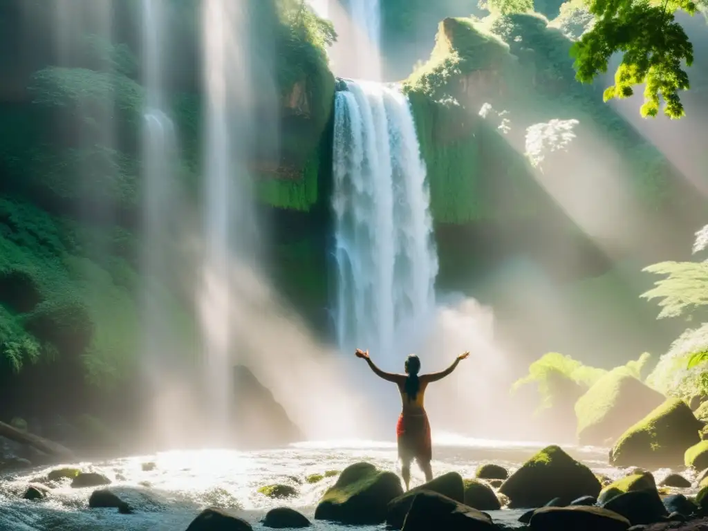 Ritos culturales de purificación con agua: Indígenas en cascada, conexión espiritual y naturaleza en su máximo esplendor