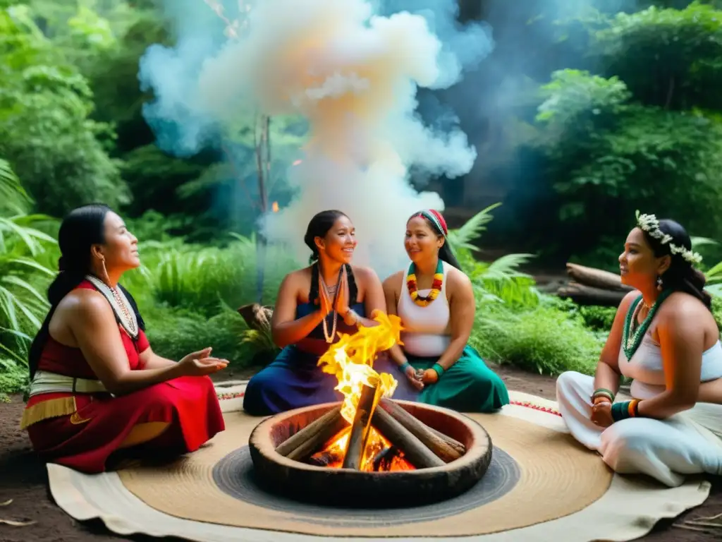 Un ritual ancestral para sanación moderna: danza ceremonial alrededor del fuego en la naturaleza exuberante