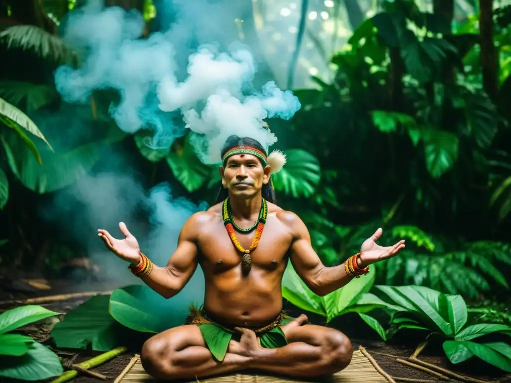 Ritual de Ayahuasca: Misterio en la Selva Amazónica Shaman dirige ritual de Ayahuasca en la selva amazónica, evocando conexión espiritual y misticismo de bebidas ceremoniales