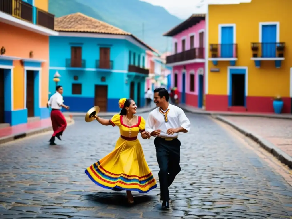 Ritual de cortejo en antropología: Escena festiva y colorida de un pueblo latinoamericano con parejas bailando y celebrando