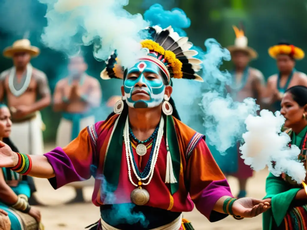 Un ritual maya ancestral de curación: el chamán lidera una ceremonia con humo, hierbas y gestos