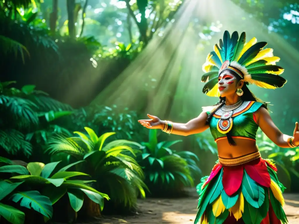 Un ritual maya en la selva: danzas coloridas y energéticas en un claro rodeado de ruinas antiguas