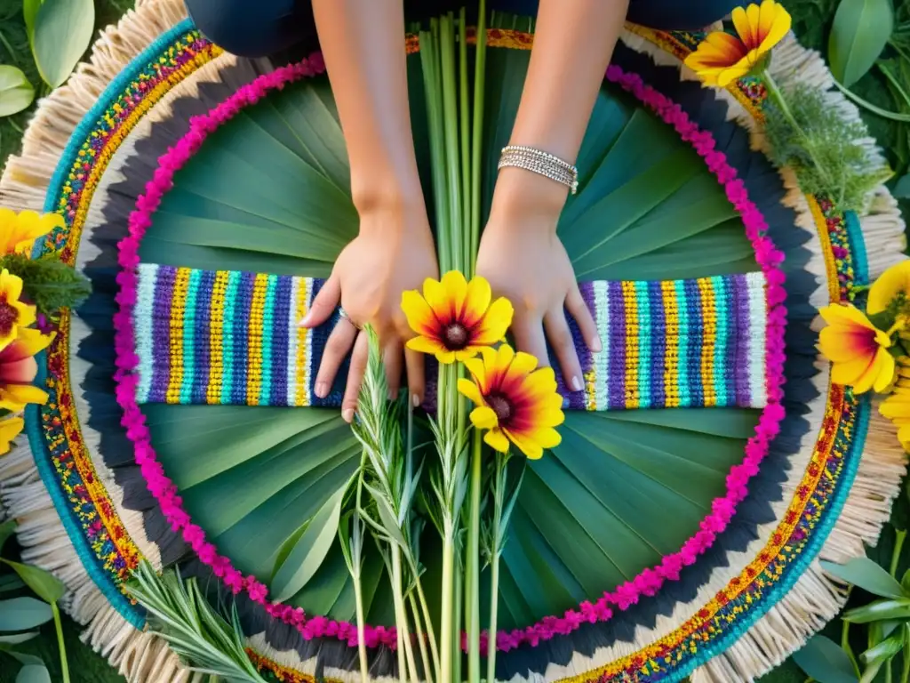 Un ritual para el equinoccio cobra vida en una imagen de manos arreglando flores y hierbas en un patrón simétrico