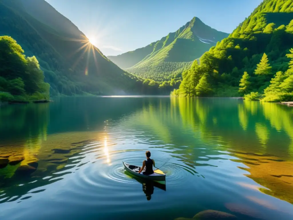 Rituales acuáticos de purificación en un sereno lago de montaña, rodeado de exuberante vegetación y bañado por la cálida luz del sol