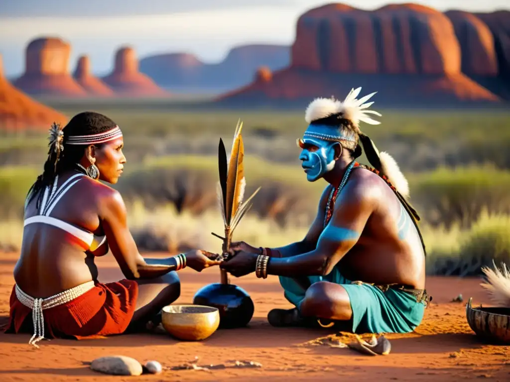 Rituales chamanes aborígenes australianos: ceremonia ancestral en el Outback, con danza, música y paisajes impresionantes