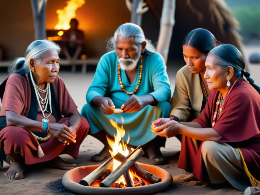 Rituales de adivinación en culturas: ancianos indígenas realizan un ritual de sabiduría, rodeados de naturaleza exuberante