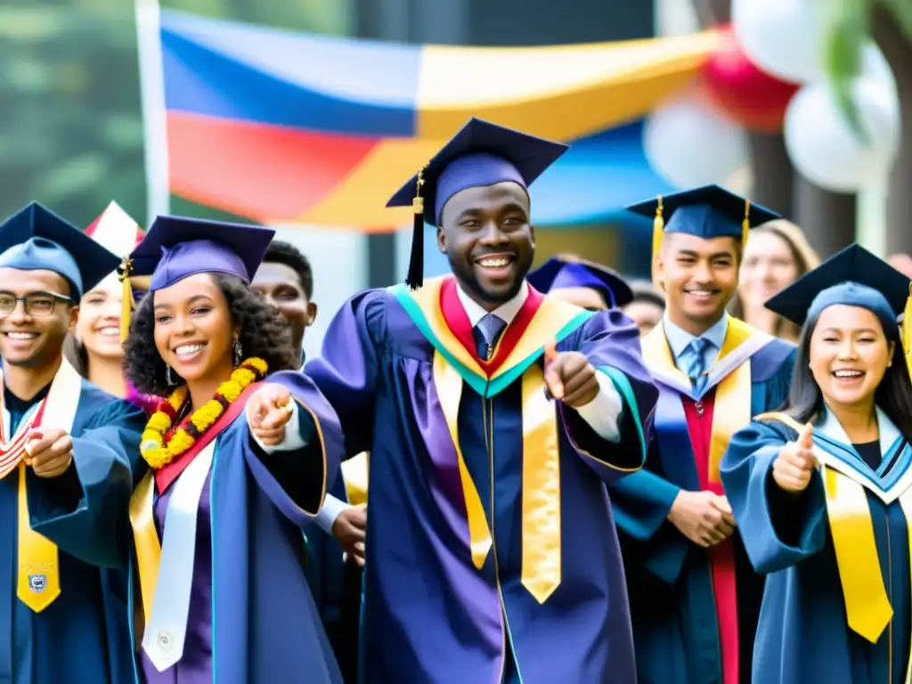 Rituales de despedida universidades: Estudiantes graduados en regalia académica, abrazos y agradecimiento en la universidad