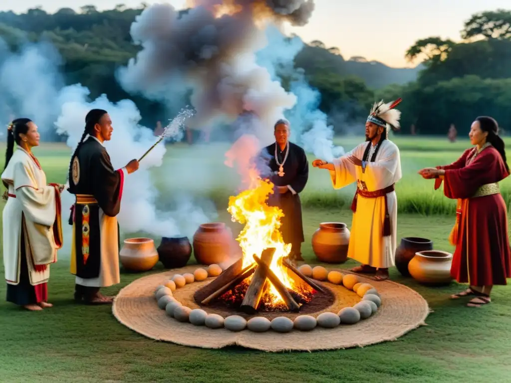 Rituales para el Equinoccio: Diversidad de culturas se reúnen en un campo para celebrar con danzas y ceremonias tradicionales al atardecer