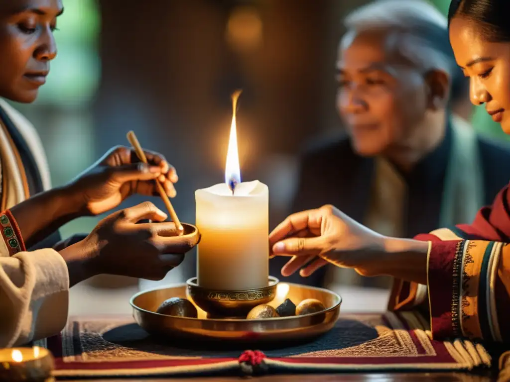 Práctica de rituales familiares en curso: generaciones participando en un ritual tradicional, con detalles y emociones conmovedoras