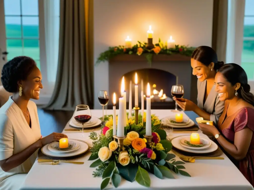 Rituales familiares preservar tradiciones hogar: Cena familiar con mezcla de tradición y modernidad, generaciones unidas alrededor de la mesa