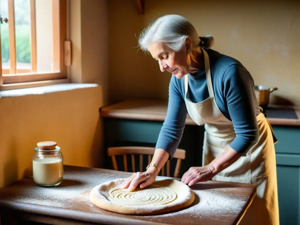 Rituales familiares preservar tradiciones hogar: Una mujer mayor enseña a un niño a cocinar, rodeados de amor y legado familiar