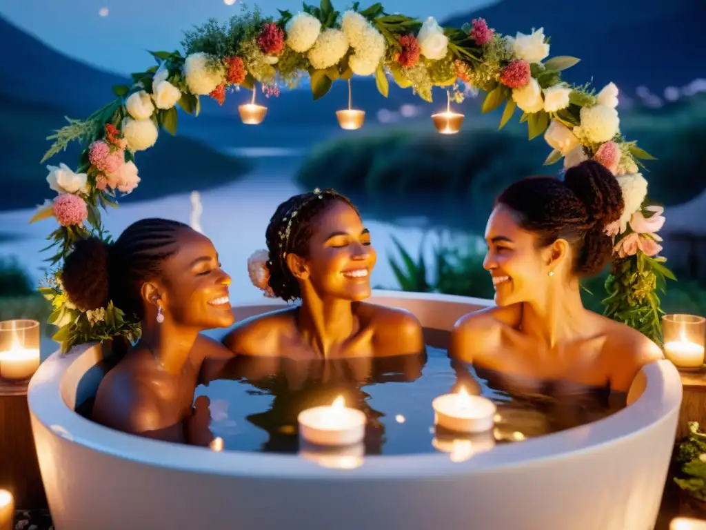 Rituales femeninos: conexión, sanación emocional y empoderamiento en un baño bajo la luz de la luna