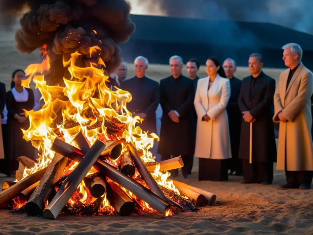 Rituales funerarios basados en fuego: el hipnótico baile de las llamas en una pira funeral ilumina rostros sombríos con un cálido resplandor dorado